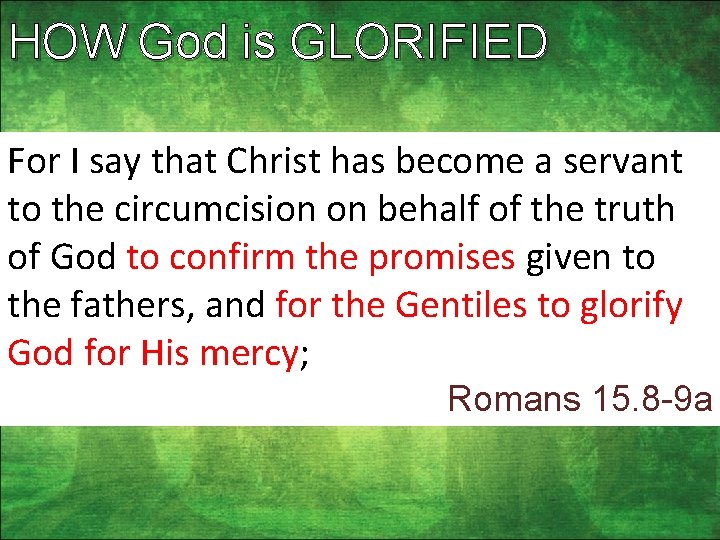 HOW God is GLORIFIED For I say that Christ has become a servant to