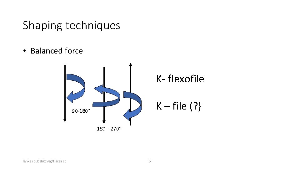 Shaping techniques • Balanced force K- flexofile K – file (? ) 90 -180°