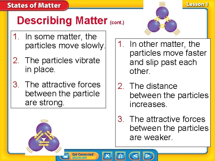 Describing Matter (cont. ) 1. In some matter, the particles move slowly. 2. The