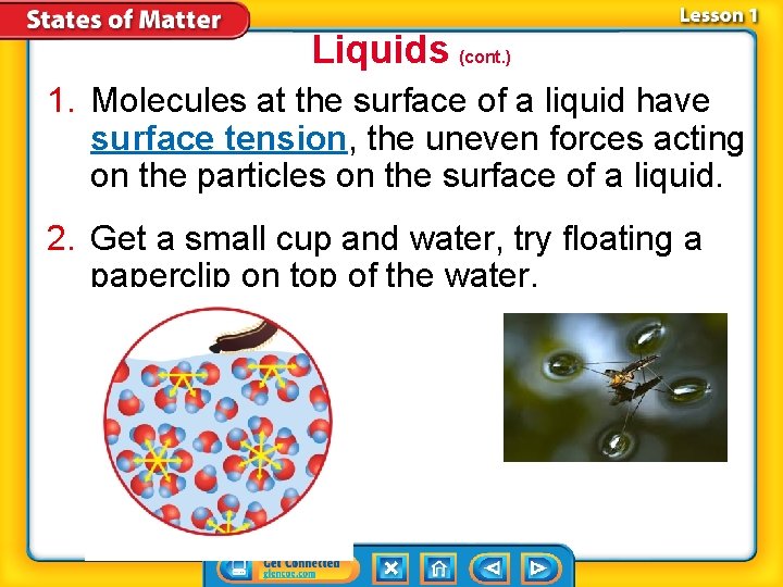 Liquids (cont. ) 1. Molecules at the surface of a liquid have surface tension,
