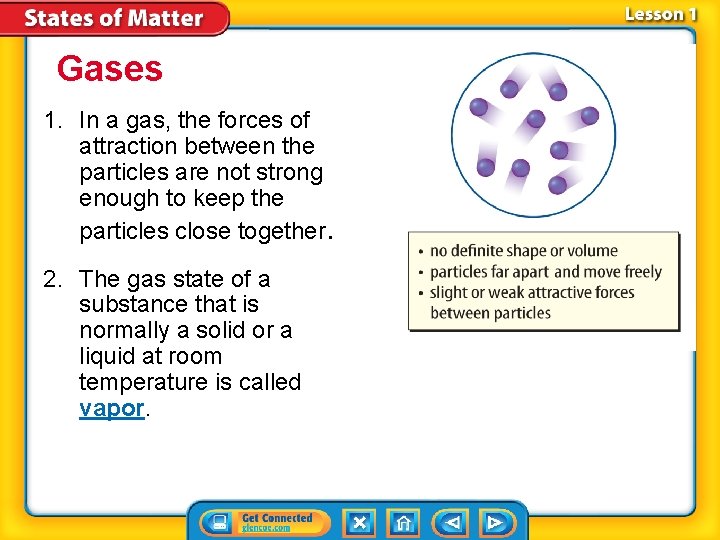 Gases 1. In a gas, the forces of attraction between the particles are not