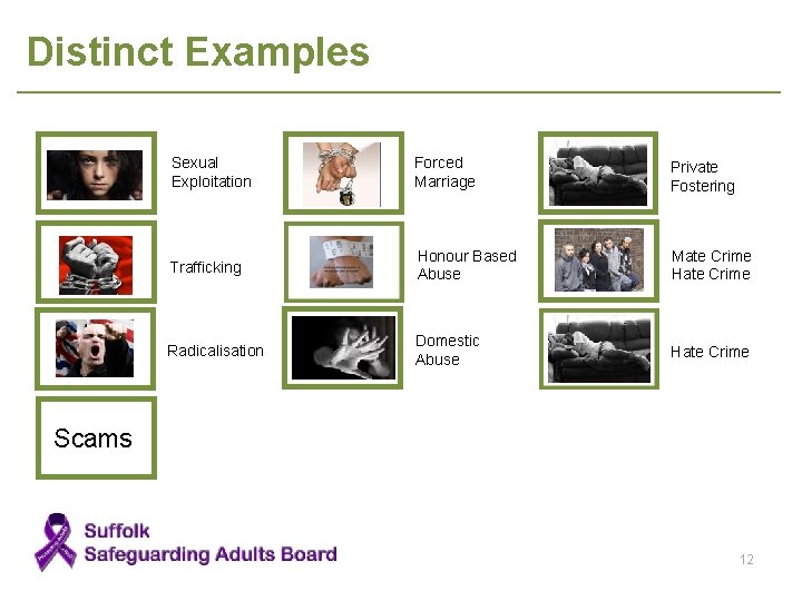 Distinct Examples Sexual Exploitation Forced Marriage Private Fostering Trafficking Honour Based Abuse Mate Crime