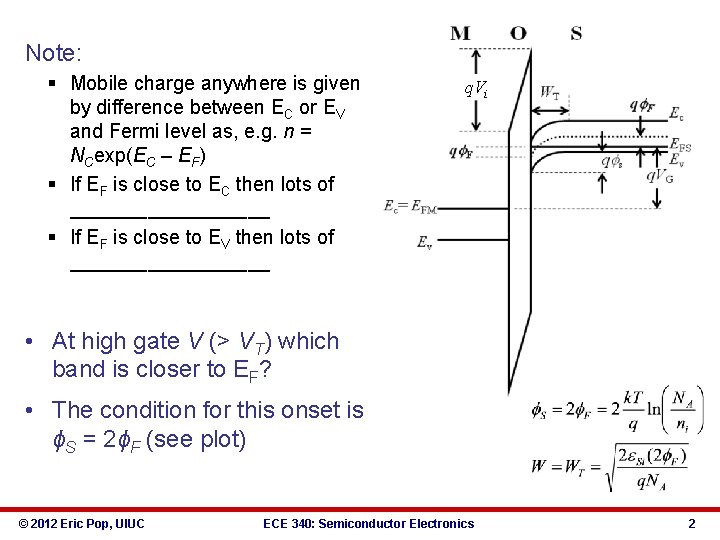 Note: § Mobile charge anywhere is given by difference between EC or EV and