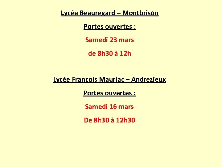 Lycée Beauregard – Montbrison Portes ouvertes : Samedi 23 mars de 8 h 30