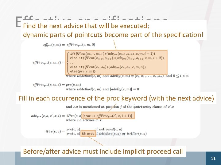 Effective specifications Find the next advice that will be executed; dynamic parts of pointcuts