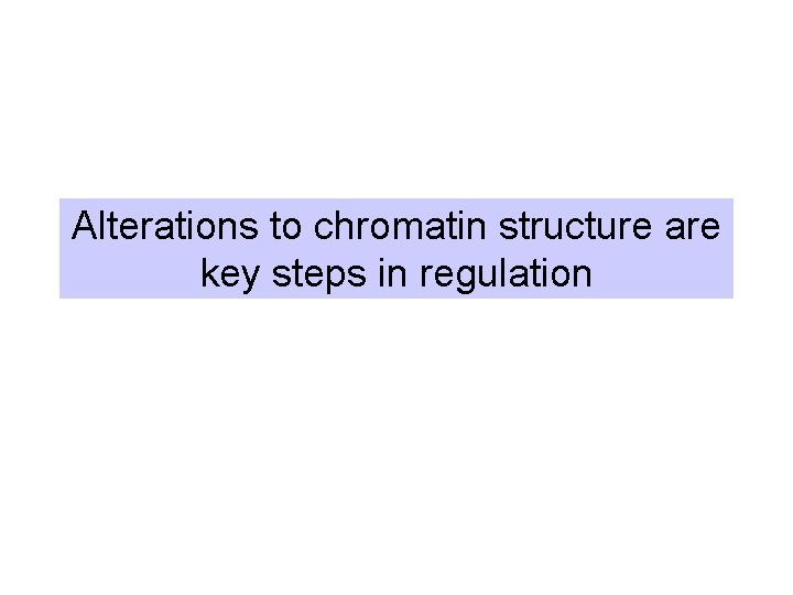 Alterations to chromatin structure are key steps in regulation 