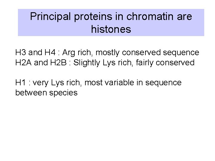 Principal proteins in chromatin are histones H 3 and H 4 : Arg rich,