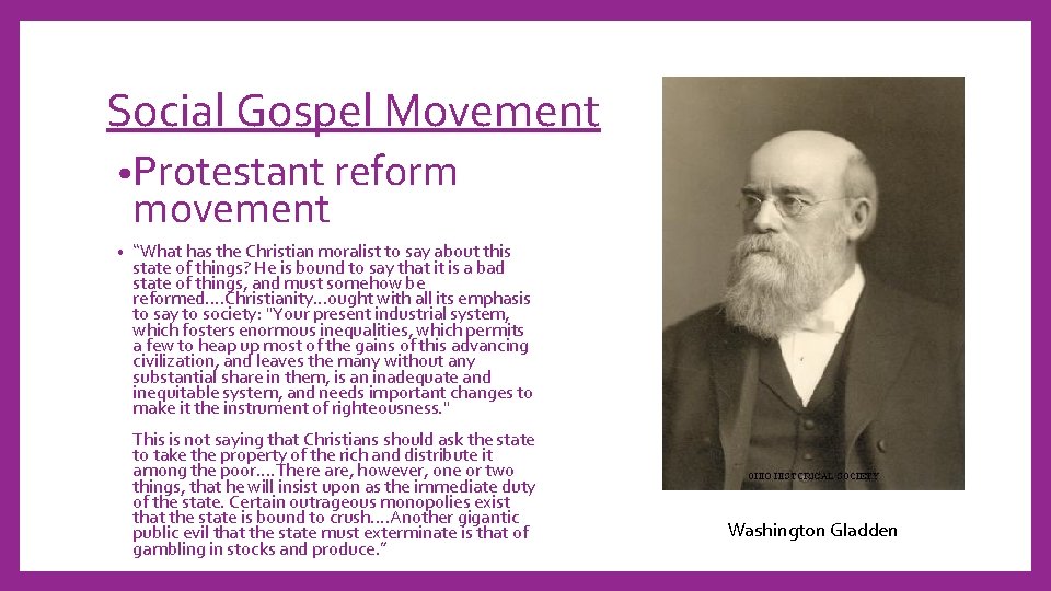 Social Gospel Movement • Protestant reform movement • “What has the Christian moralist to