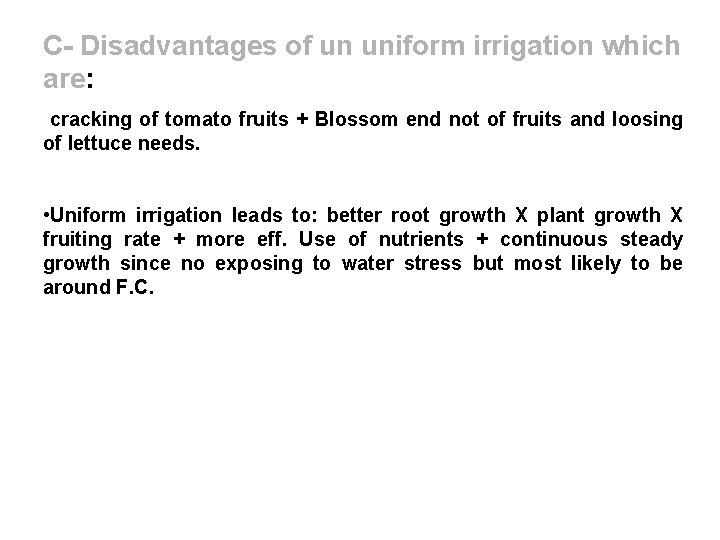C- Disadvantages of un uniform irrigation which are: cracking of tomato fruits + Blossom