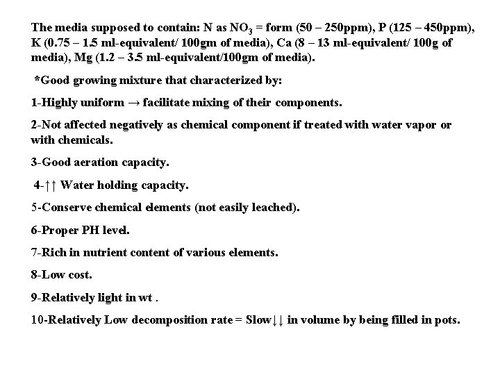 The media supposed to contain: N as NO 3 = form (50 – 250
