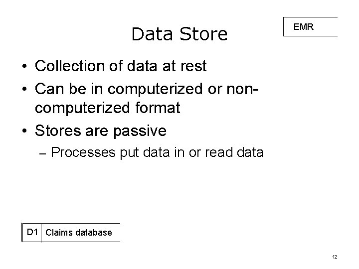 Data Store EMR • Collection of data at rest • Can be in computerized
