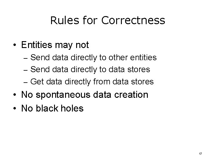 Rules for Correctness • Entities may not – Send data directly to other entities