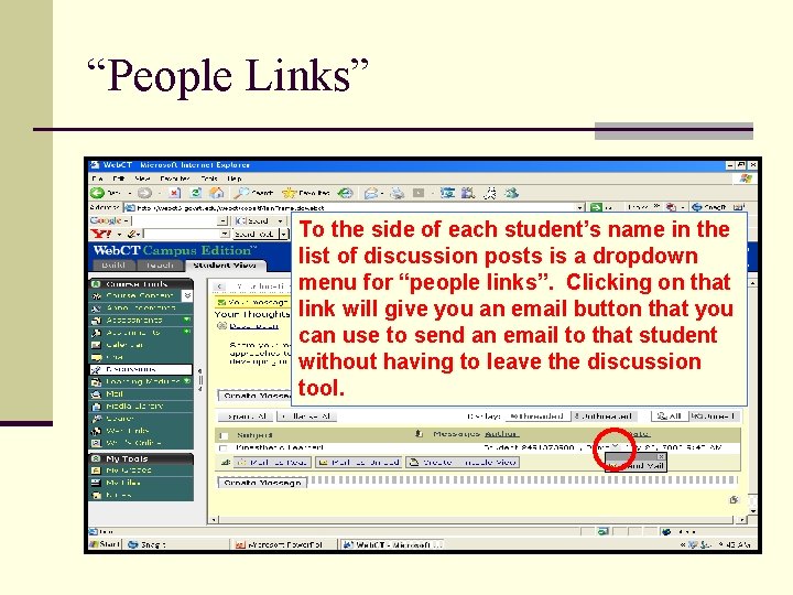 “People Links” To the side of each student’s name in the list of discussion