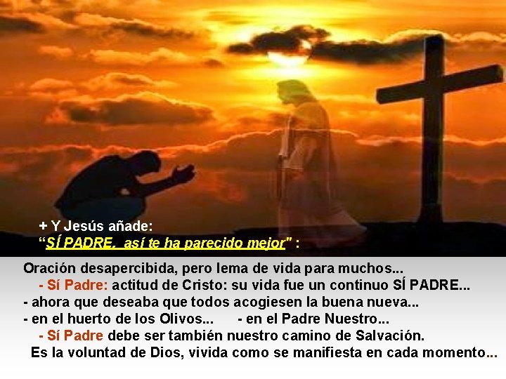 + Y Jesús añade: “SÍ PADRE, así te ha parecido mejor" : Oración desapercibida,