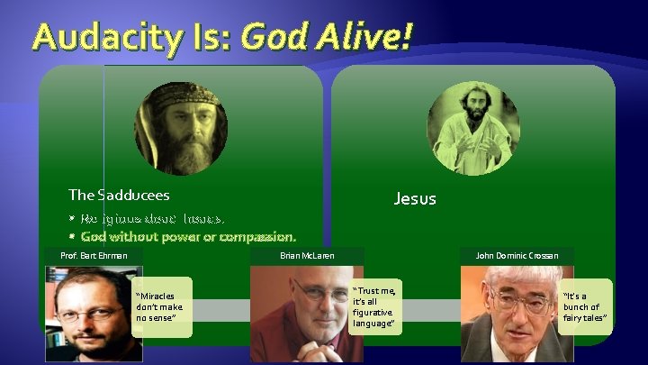 Audacity Is: God Alive! The Sadducees • Religious dead-heads. • God without power or