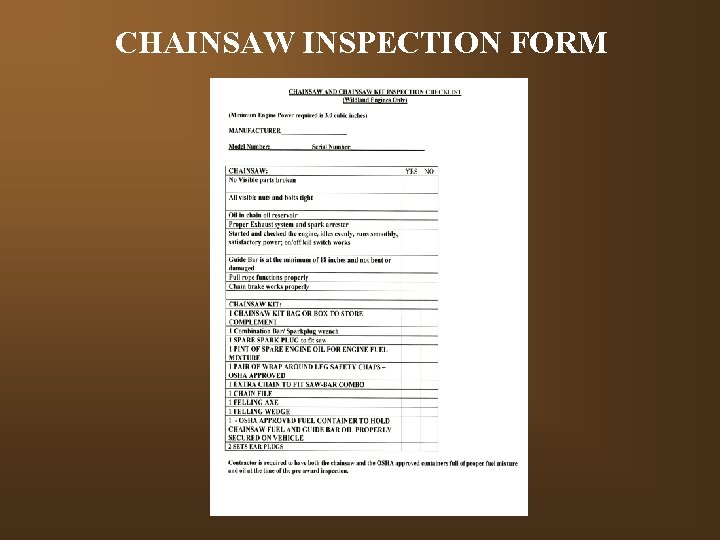 CHAINSAW INSPECTION FORM 