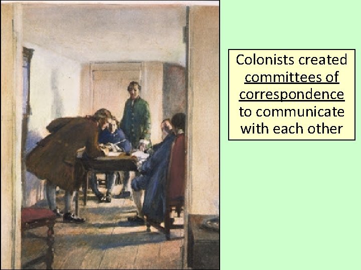 Colonists created committees of correspondence to communicate with each other 