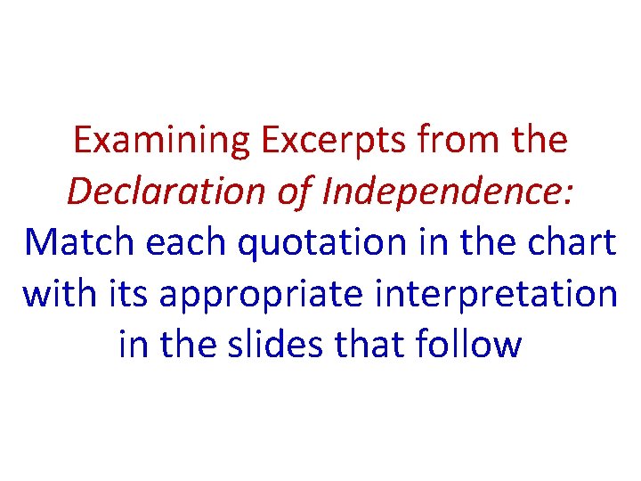 Examining Excerpts from the Declaration of Independence: Match each quotation in the chart with