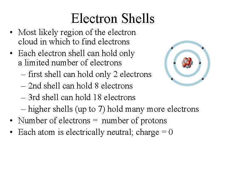 Electron Shells • Most likely region of the electron cloud in which to find