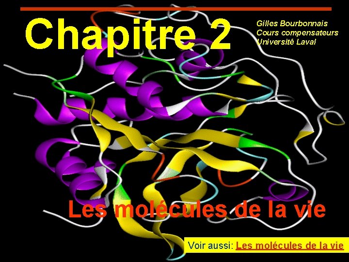 Chapitre 2 Gilles Bourbonnais Cours compensateurs Université Laval Les molécules de la vie Voir
