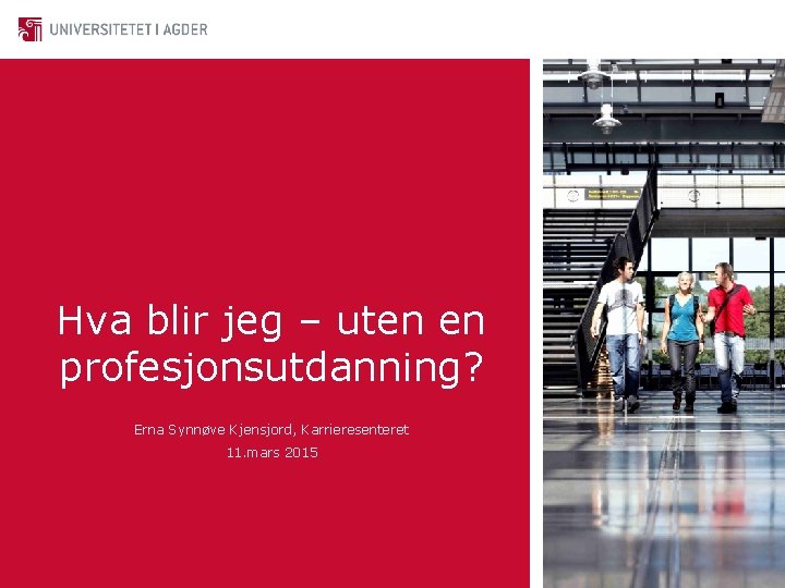 Hva blir jeg – uten en profesjonsutdanning? Erna Synnøve Kjensjord, Karrieresenteret 11. mars 2015