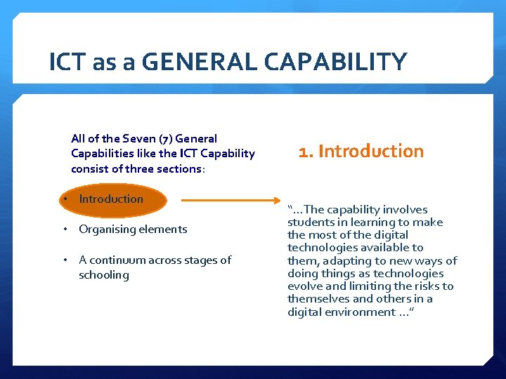 ICT as a GENERAL CAPABILITY All of the Seven (7) General Capabilities like the