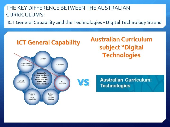 THE KEY DIFFERENCE BETWEEN THE AUSTRALIAN CURRICULUM’s: ICT General Capability and the Technologies -