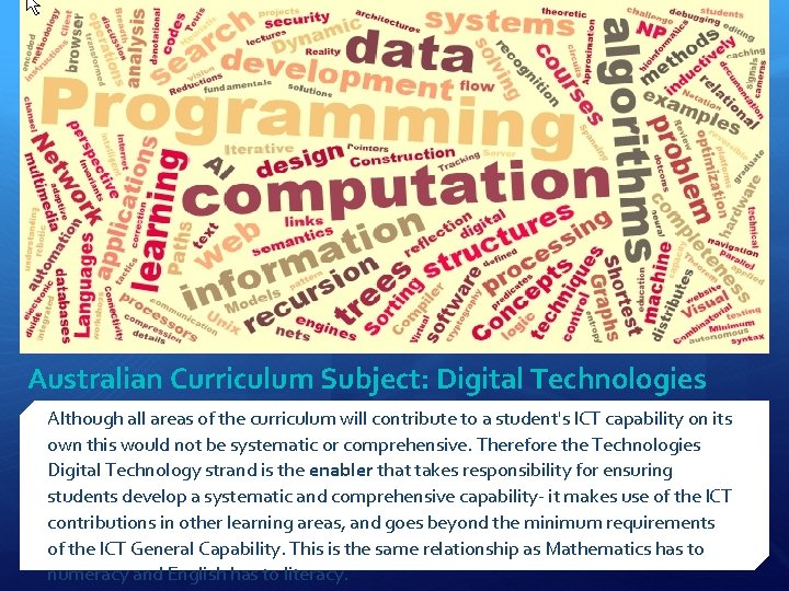 Australian Curriculum Subject: Digital Technologies Although all areas of the curriculum will contribute to