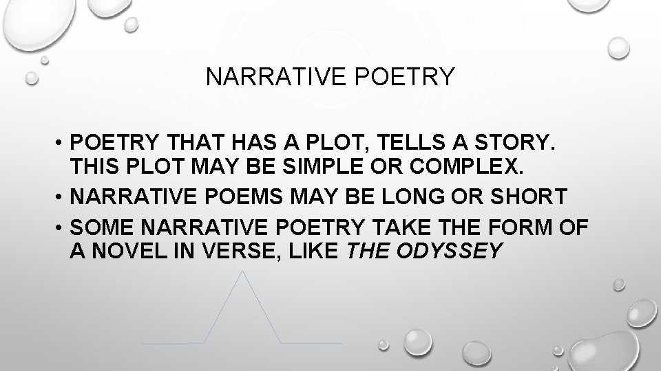 NARRATIVE POETRY • POETRY THAT HAS A PLOT, TELLS A STORY. THIS PLOT MAY