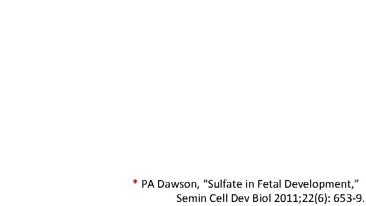 * PA Dawson, “Sulfate in Fetal Development, ” Semin Cell Dev Biol 2011; 22(6):