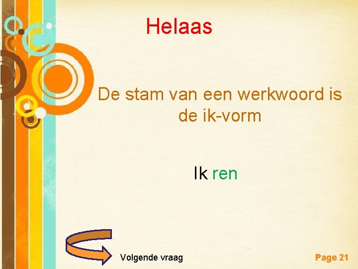 Helaas De stam van een werkwoord is de ik-vorm Ik ren Free Powerpoint Templates