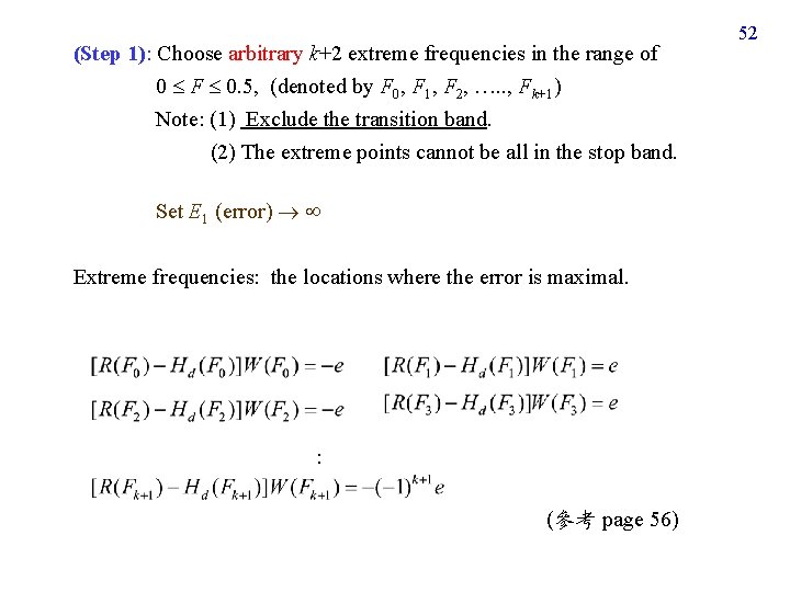 (Step 1): Choose arbitrary k+2 extreme frequencies in the range of 0 F 0.