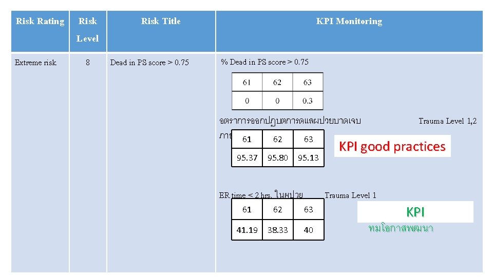 Risk Rating Extreme risk Risk Level 8 Risk Title Dead in PS score >