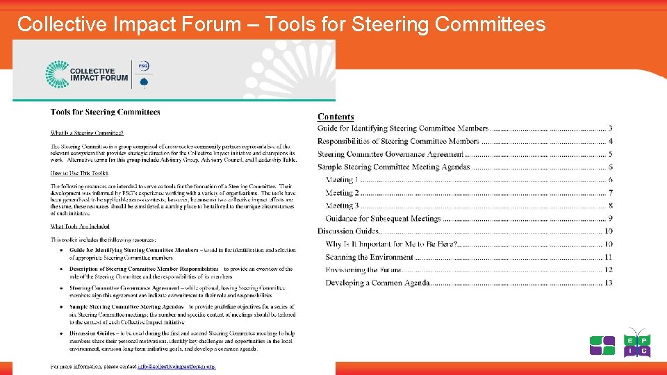Collective Impact Forum – Tools for Steering Committees 