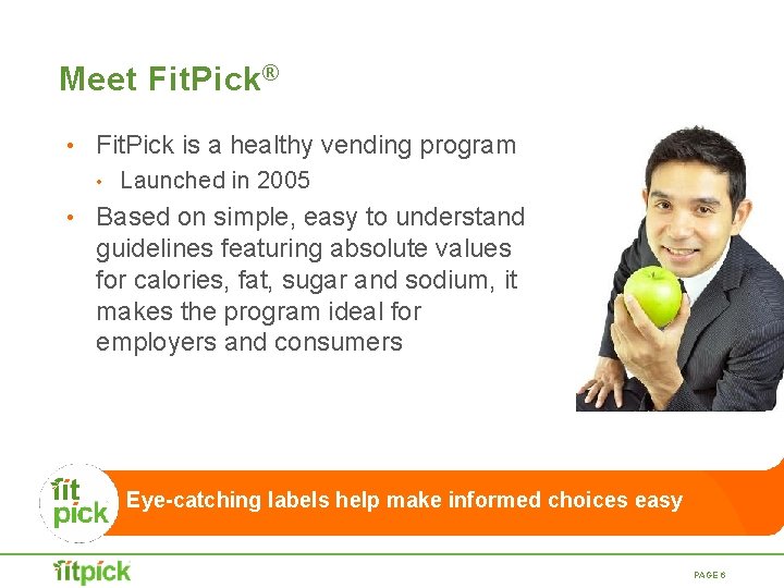 Meet Fit. Pick ® • Fit. Pick is a healthy vending program • • Meet Fit. Pick ® • Fit. Pick is a healthy vending program • •