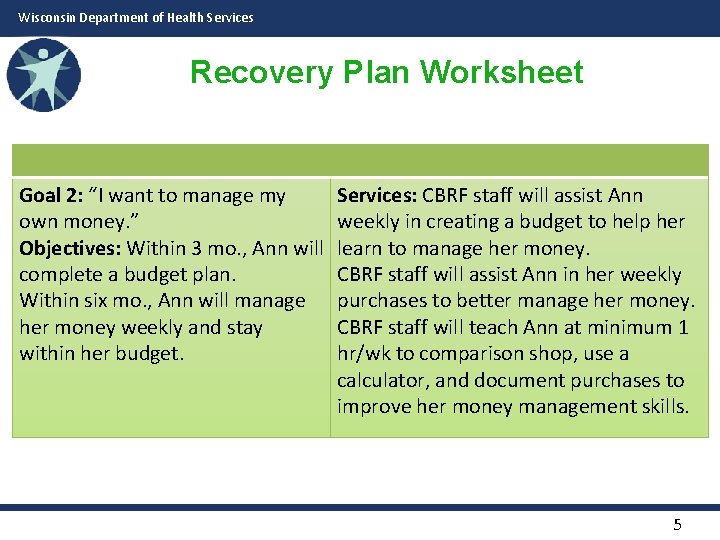 Wisconsin Department of Health Services Recovery Plan Worksheet Goal 2: “I want to manage