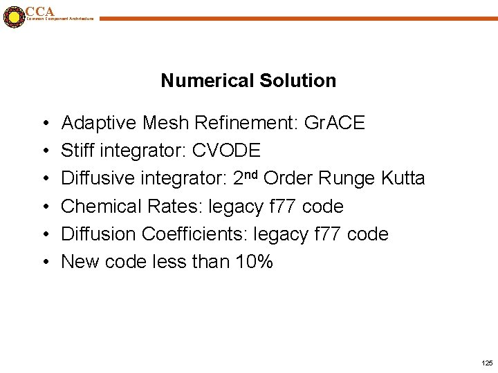 CCA Common Component Architecture Numerical Solution • • • Adaptive Mesh Refinement: Gr. ACE