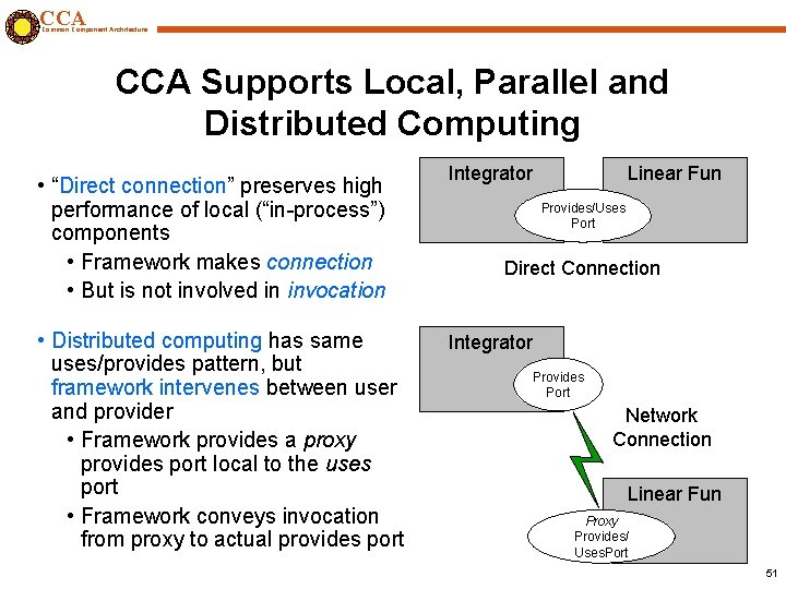 CCA Common Component Architecture CCA Supports Local, Parallel and Distributed Computing • “Direct connection”