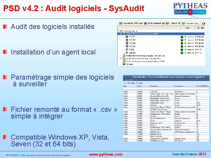 PSD v 4. 2 : Audit logiciels - Sys. Audit des logiciels installés Installation