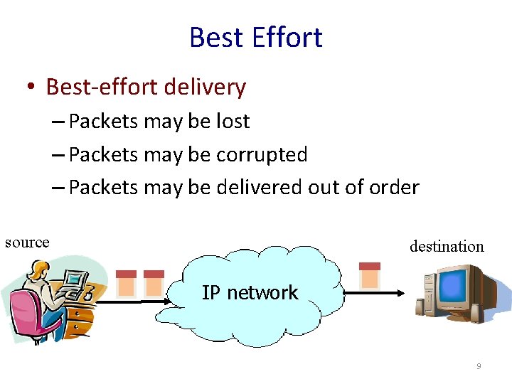 Best Effort • Best-effort delivery – Packets may be lost – Packets may be