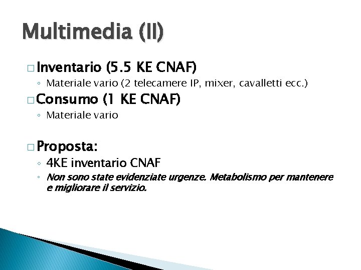 Multimedia (II) � Inventario (5. 5 KE CNAF) ◦ Materiale vario (2 telecamere IP,