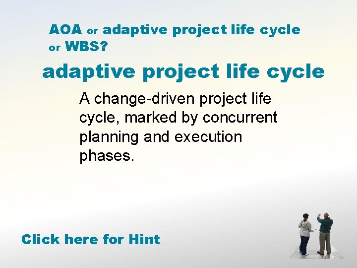 AOA or adaptive project life cycle or WBS? adaptive project life cycle A change-driven