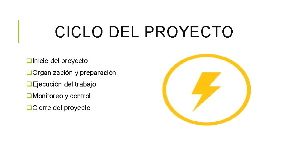 CICLO DEL PROYECTO q. Inicio del proyecto q. Organización y preparación q. Ejecución del