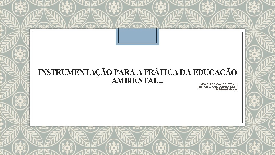 INSTRUMENTAÇÃO PARA A PRÁTICA DA EDUCAÇÃO AMBIENTAL. . . INICIANDO UMA DISCUSSÃO Profa. Dra.