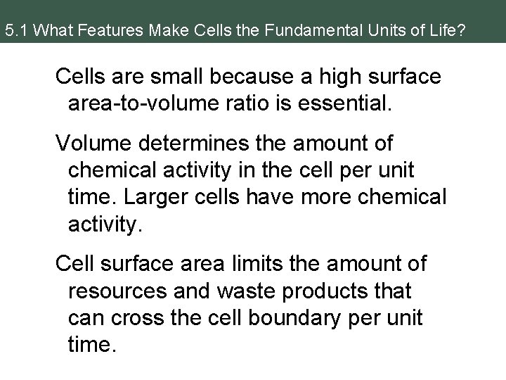 5. 1 What Features Make Cells the Fundamental Units of Life? Cells are small