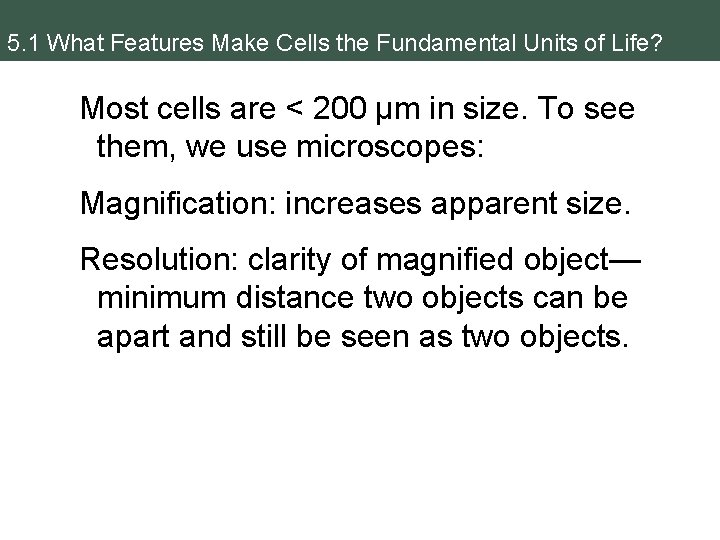 5. 1 What Features Make Cells the Fundamental Units of Life? Most cells are