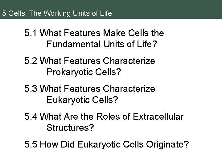 5 Cells: The Working Units of Life 5. 1 What Features Make Cells the