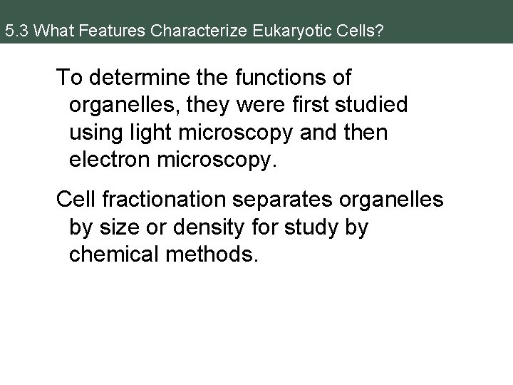 5. 3 What Features Characterize Eukaryotic Cells? To determine the functions of organelles, they