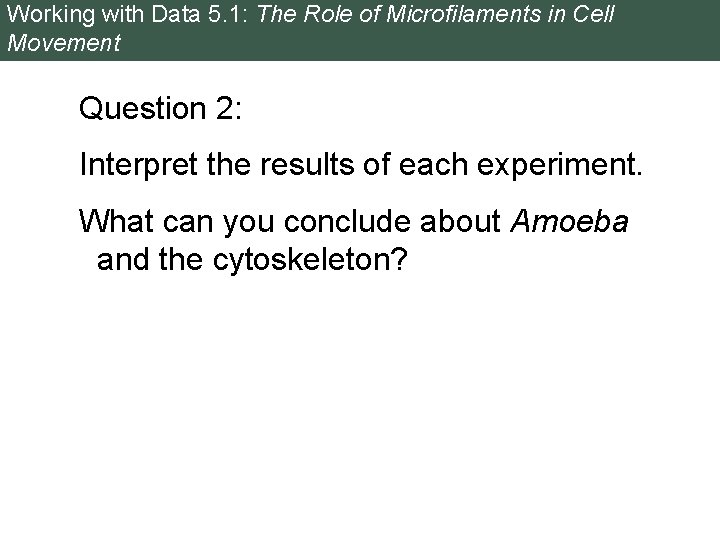 Working with Data 5. 1: The Role of Microfilaments in Cell Movement Question 2: