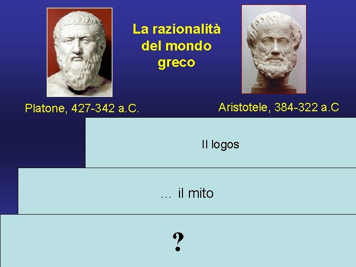 La razionalità del mondo greco Aristotele, 384 -322 a. C Platone, 427 -342 a.